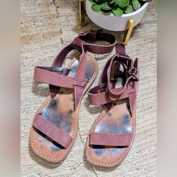 Free People Suede Strappy Sandals in Dusty Plum - Picture 2 of 4